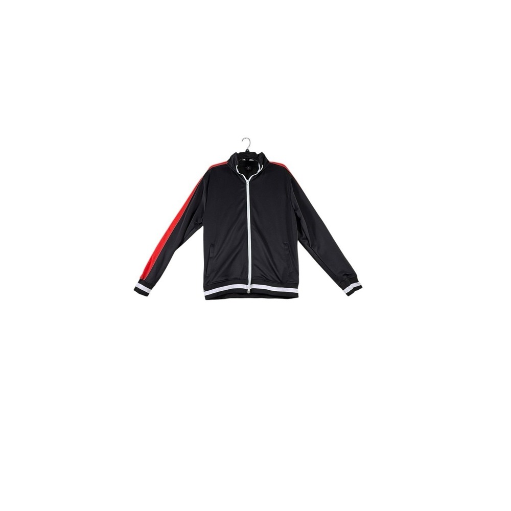 Men's Black Track Jacket Large Full Zip Athletic Stripe Y2K Streetwear